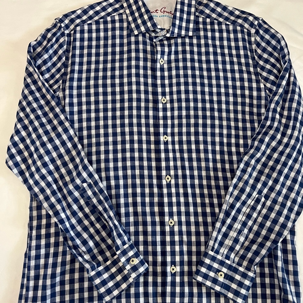 ⭐️⭐️Robert Graham Men’s XL Shirt-Blue And White Long Sleeve Dress Shirt⭐️⭐️